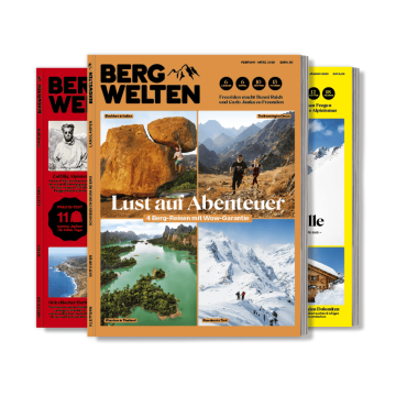 Drei Cover von Bergwelten Magazinen